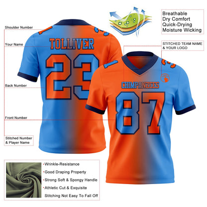 Custom Powder Blue Orange-Navy Mesh Authentic Gradient Fashion Football Jersey - Sky-Custom