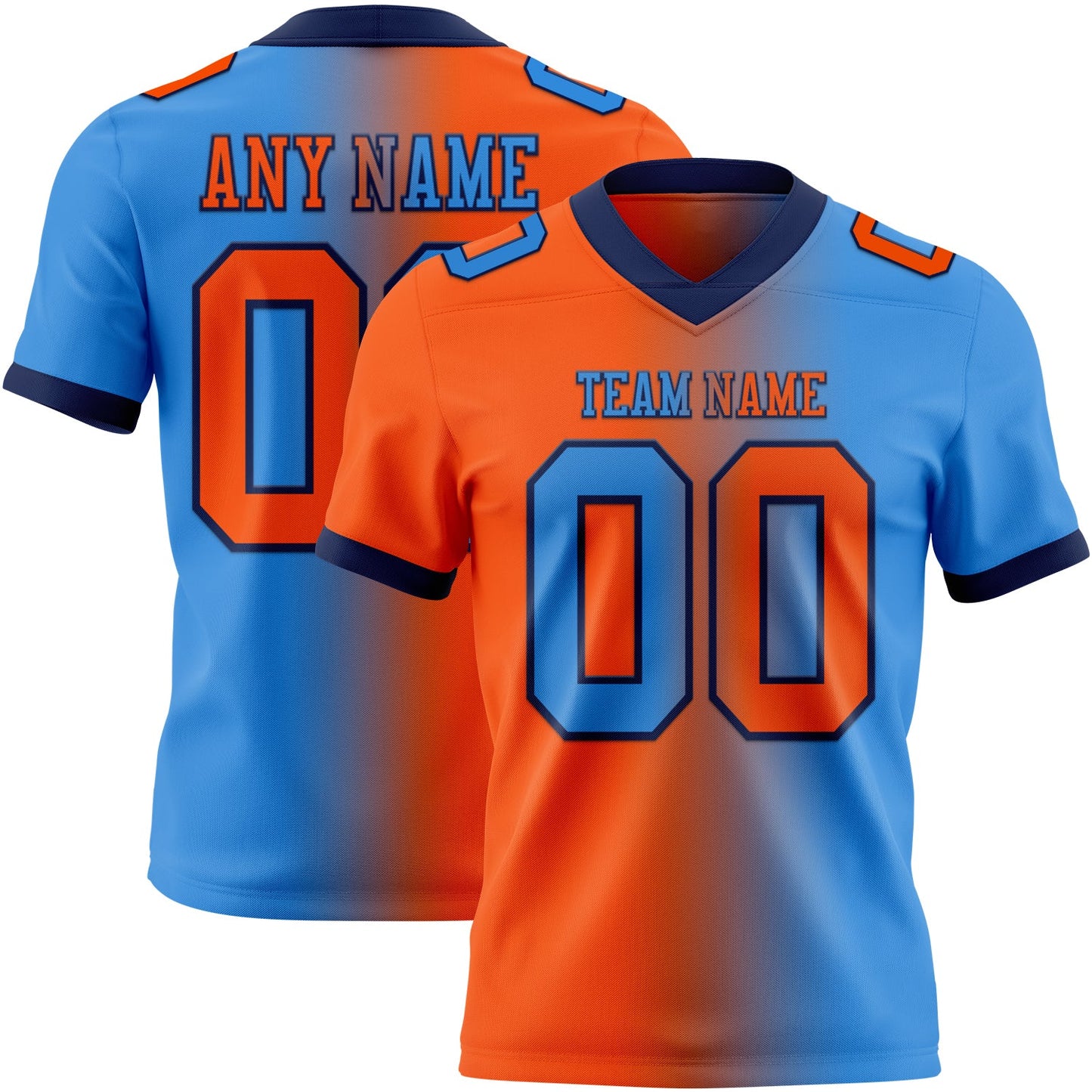 Custom Powder Blue Orange-Navy Mesh Authentic Gradient Fashion Football Jersey - Sky-Custom