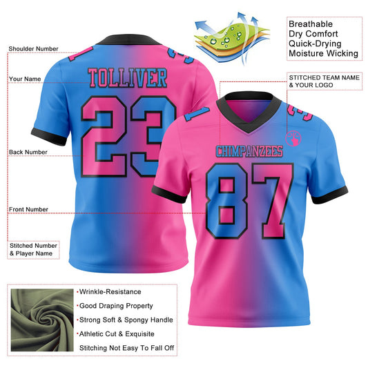 Custom Powder Blue Pink-Black Mesh Authentic Gradient Fashion Football Jersey - Sky-Custom