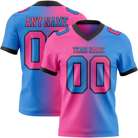 Custom Powder Blue Pink-Black Mesh Authentic Gradient Fashion Football Jersey - Sky-Custom