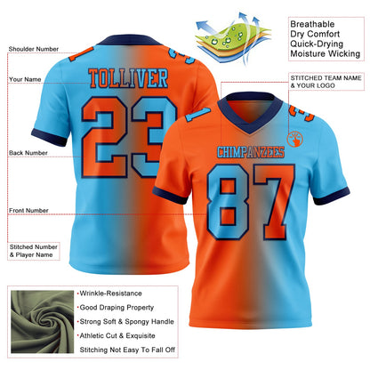 Custom Sky Blue Orange-Navy Mesh Authentic Gradient Fashion Football Jersey - Sky-Custom