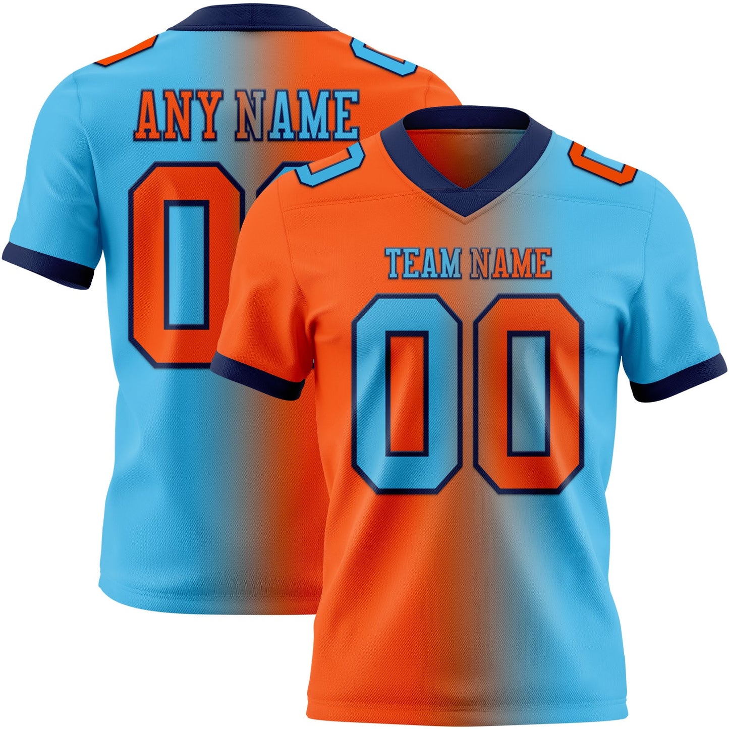 Custom Sky Blue Orange-Navy Mesh Authentic Gradient Fashion Football Jersey - Sky-Custom