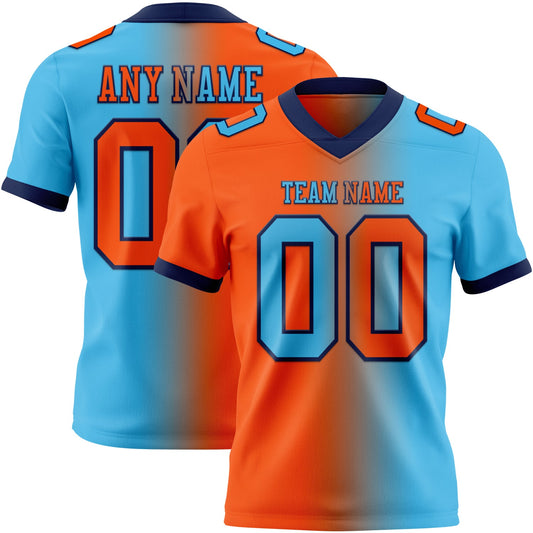 Custom Sky Blue Orange-Navy Mesh Authentic Gradient Fashion Football Jersey - Sky-Custom