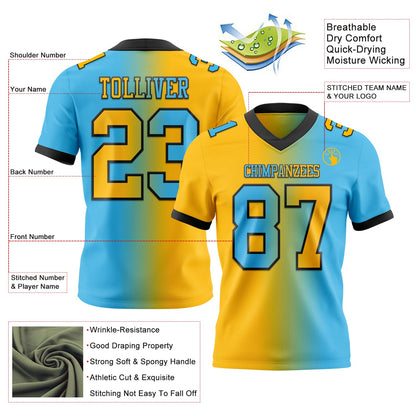 Custom Sky Blue Gold-Black Mesh Authentic Gradient Fashion Football Jersey - Sky-Custom