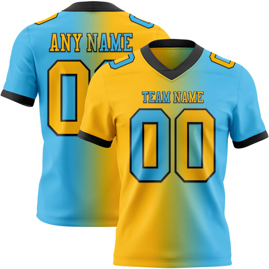 Custom Sky Blue Gold-Black Mesh Authentic Gradient Fashion Football Jersey - Sky-Custom