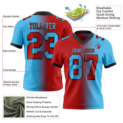 Custom Sky Blue Red-Black Mesh Authentic Gradient Fashion Football Jersey - Sky-Custom