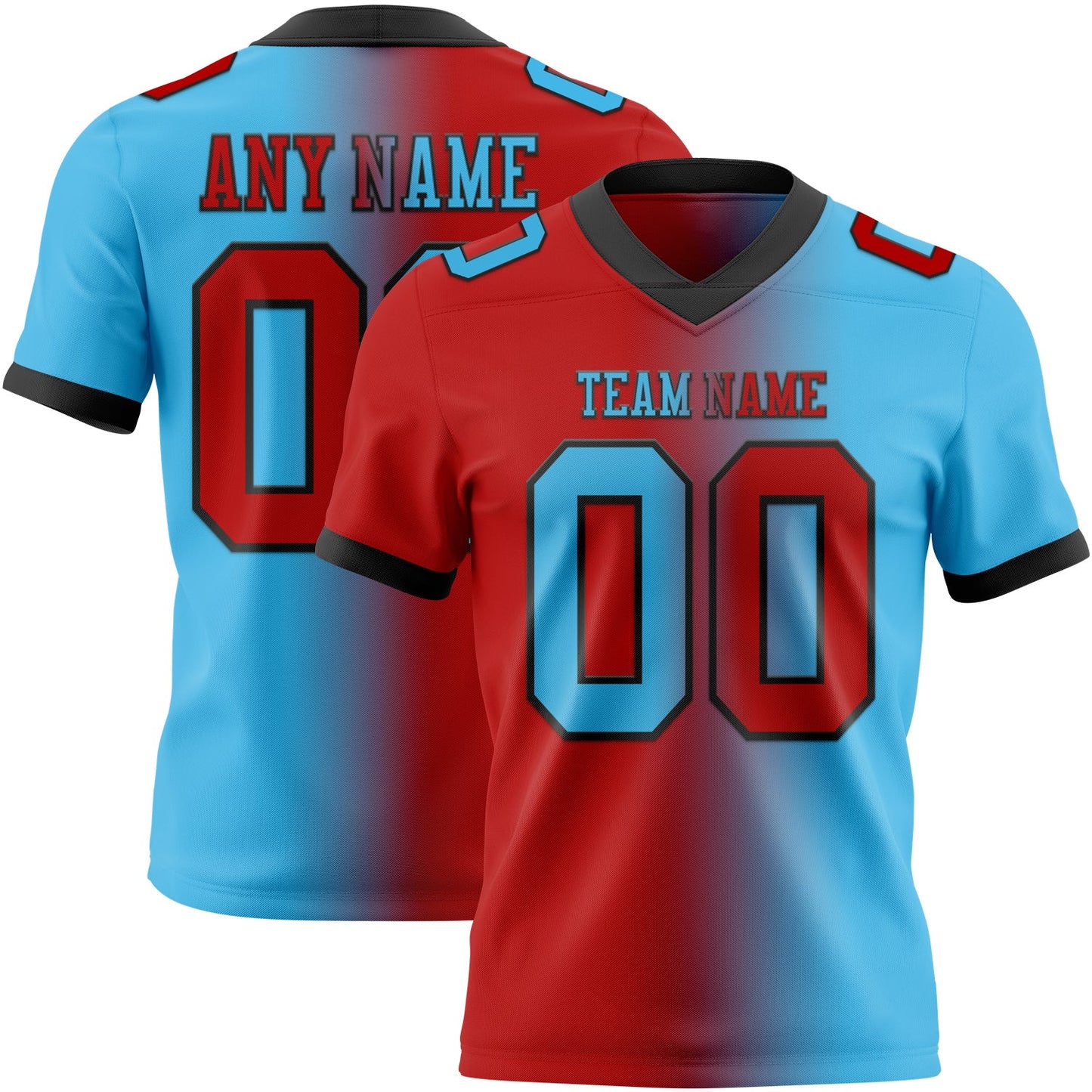 Custom Sky Blue Red-Black Mesh Authentic Gradient Fashion Football Jersey - Sky-Custom