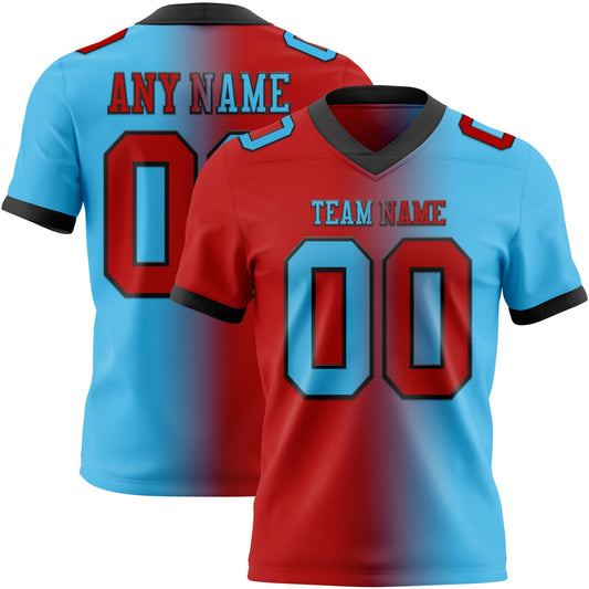 Custom Sky Blue Red-Black Mesh Authentic Gradient Fashion Football Jersey - Sky-Custom