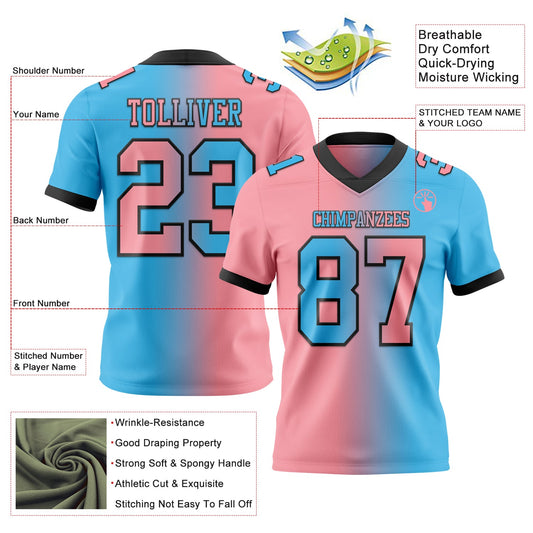 Custom Sky Blue Medium Pink-Black Mesh Authentic Gradient Fashion Football Jersey - Sky-Custom