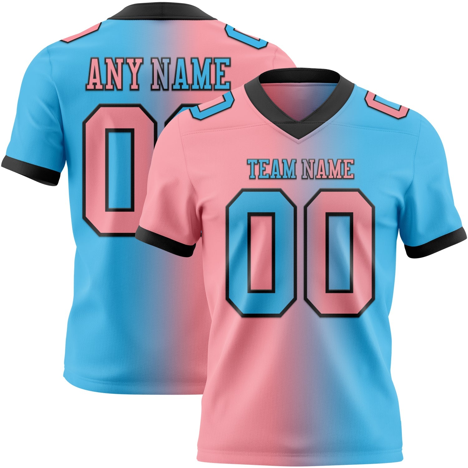 Custom Sky Blue Medium Pink-Black Mesh Authentic Gradient Fashion Football Jersey - Sky-Custom