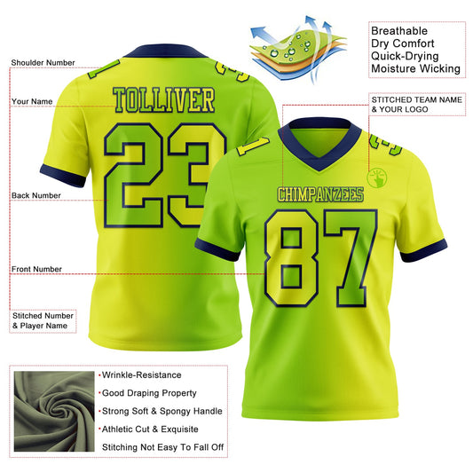 Custom Neon Yellow Neon Green-Navy Mesh Authentic Gradient Fashion Football Jersey - Sky-Custom