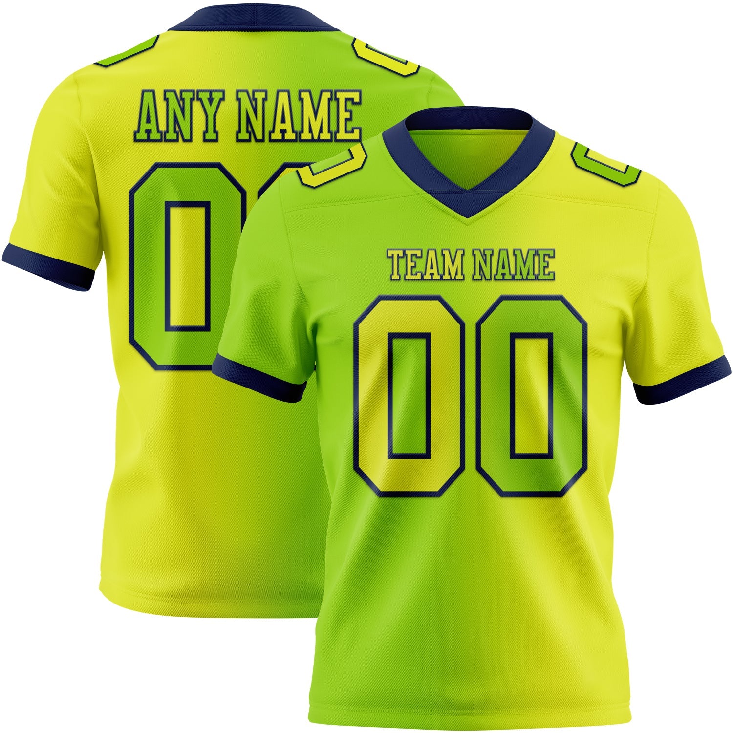Custom Neon Yellow Neon Green-Navy Mesh Authentic Gradient Fashion Football Jersey - Sky-Custom