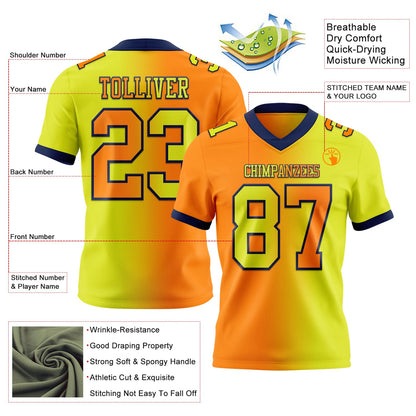 Custom Neon Yellow Bay Orange-Navy Mesh Authentic Gradient Fashion Football Jersey - Sky-Custom