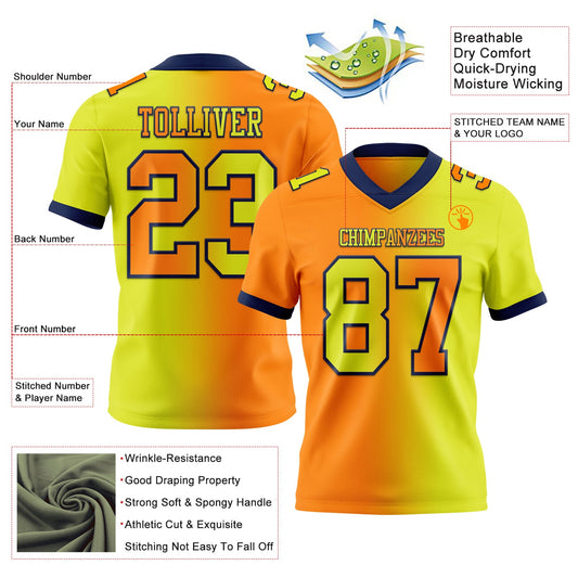 Custom Neon Yellow Bay Orange-Navy Mesh Authentic Gradient Fashion Football Jersey - Sky-Custom