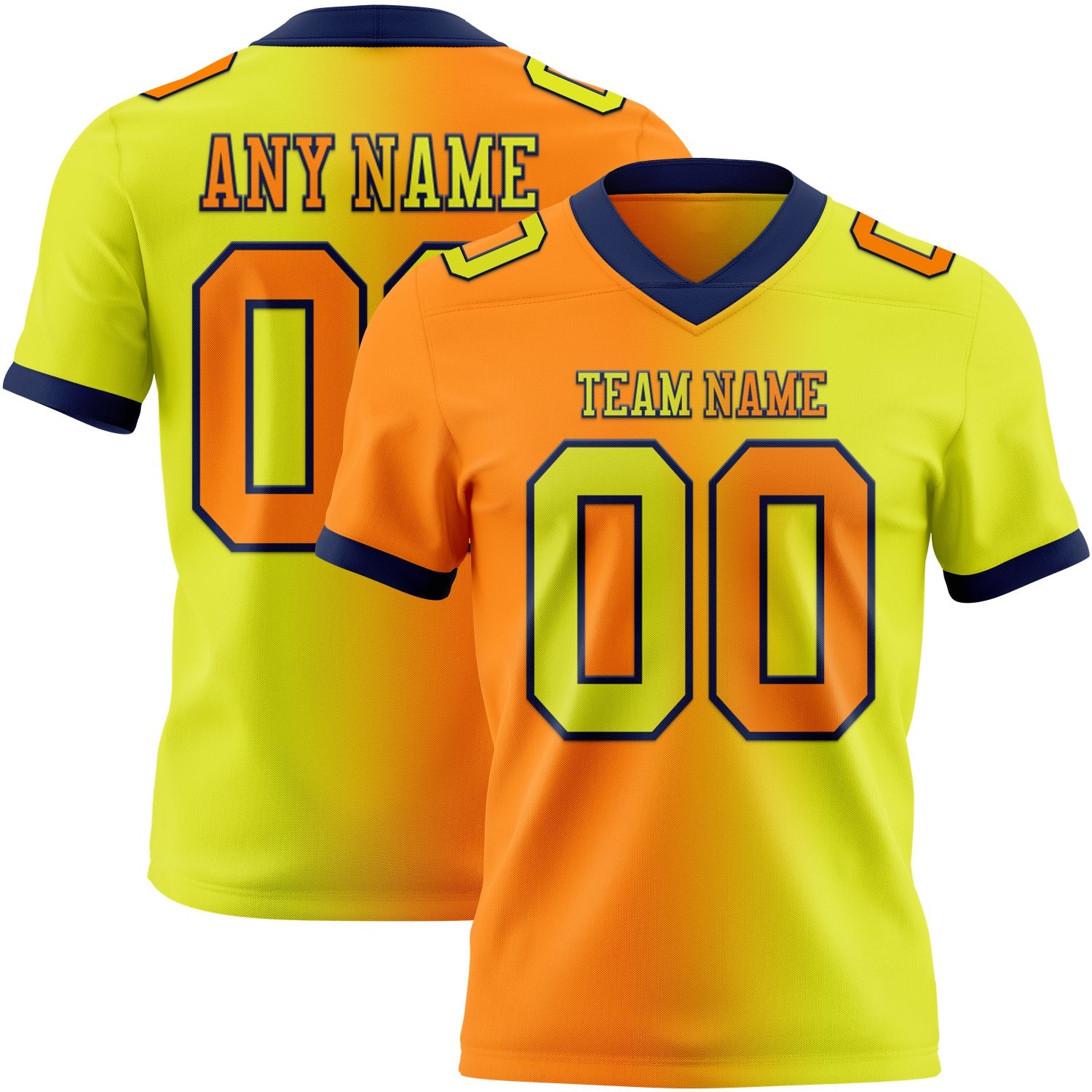 Custom Neon Yellow Bay Orange-Navy Mesh Authentic Gradient Fashion Football Jersey - Sky-Custom
