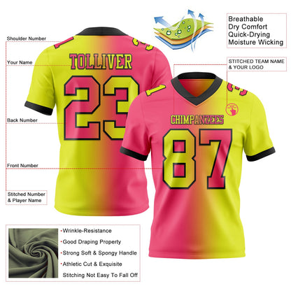Custom Neon Yellow Neon Pink-Black Mesh Authentic Gradient Fashion Football Jersey - Sky-Custom