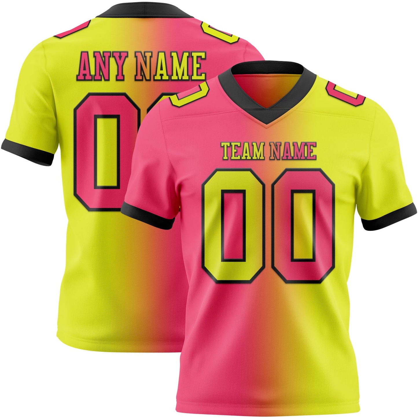 Custom Neon Yellow Neon Pink-Black Mesh Authentic Gradient Fashion Football Jersey - Sky-Custom