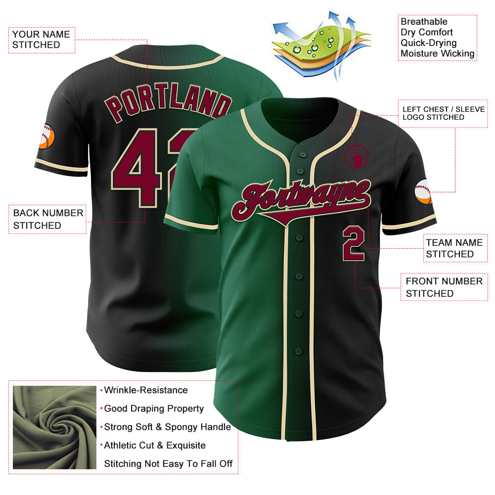 Custom Black Maroon Kelly Green-Cream Authentic Gradient Fashion Baseball Jersey - Sky-Custom
