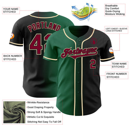 Custom Black Maroon Kelly Green-Cream Authentic Gradient Fashion Baseball Jersey - Sky-Custom