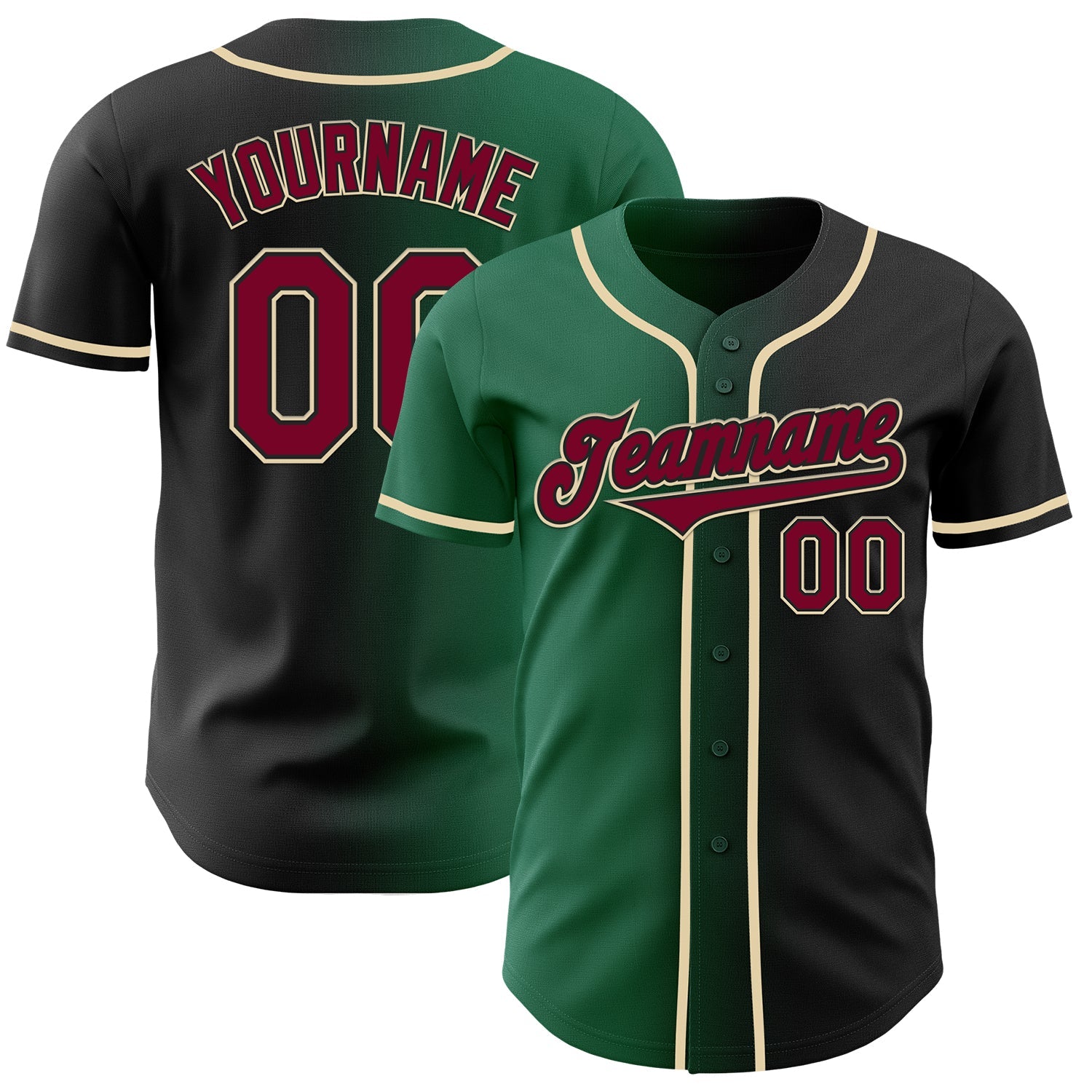 Custom Black Maroon Kelly Green-Cream Authentic Gradient Fashion Baseball Jersey - Sky-Custom