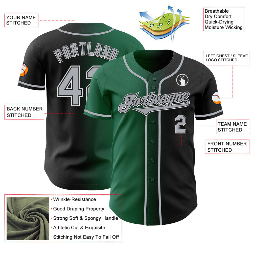 Custom Black Gray-Kelly Green Authentic Gradient Fashion Baseball Jersey - Sky-Custom