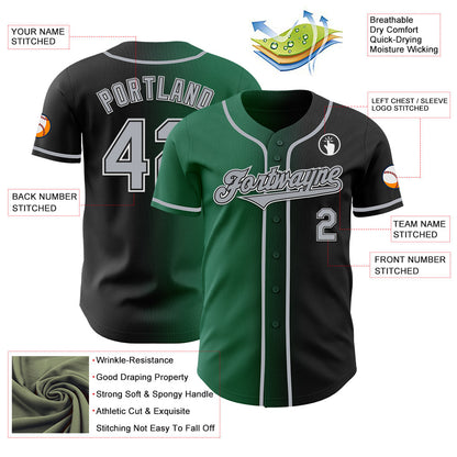 Custom Black Gray-Kelly Green Authentic Gradient Fashion Baseball Jersey - Sky-Custom