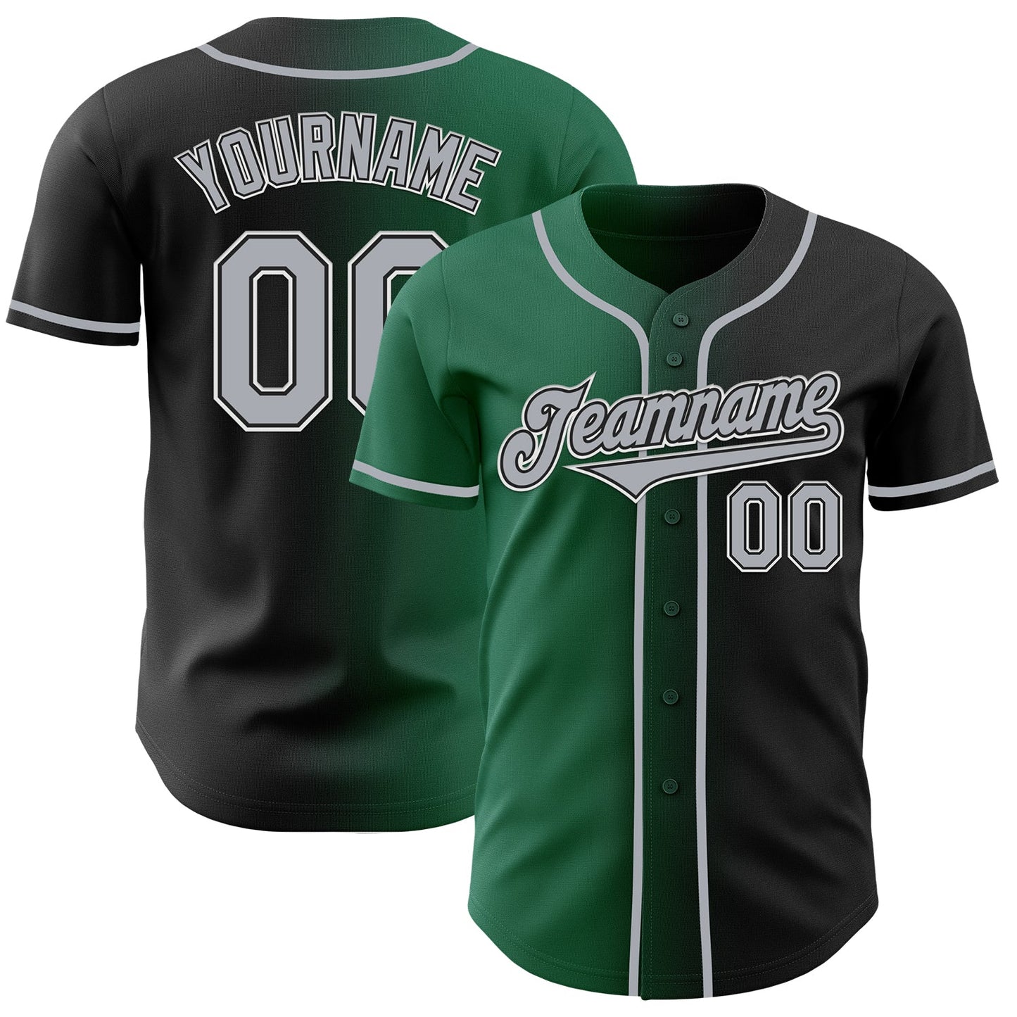 Custom Black Gray-Kelly Green Authentic Gradient Fashion Baseball Jersey - Sky-Custom
