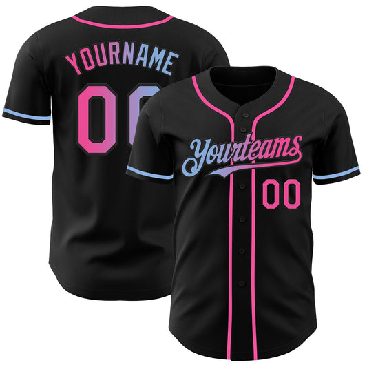 Custom Black Pink-Light Blue Authentic Gradient Fashion Baseball Jersey - Sky-Custom