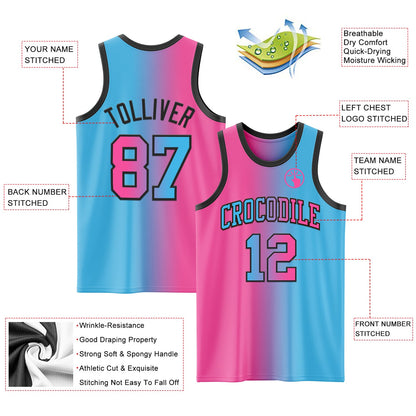 Custom Sky Blue Pink-Black Authentic Gradient Fashion Basketball Jersey - Sky-Custom