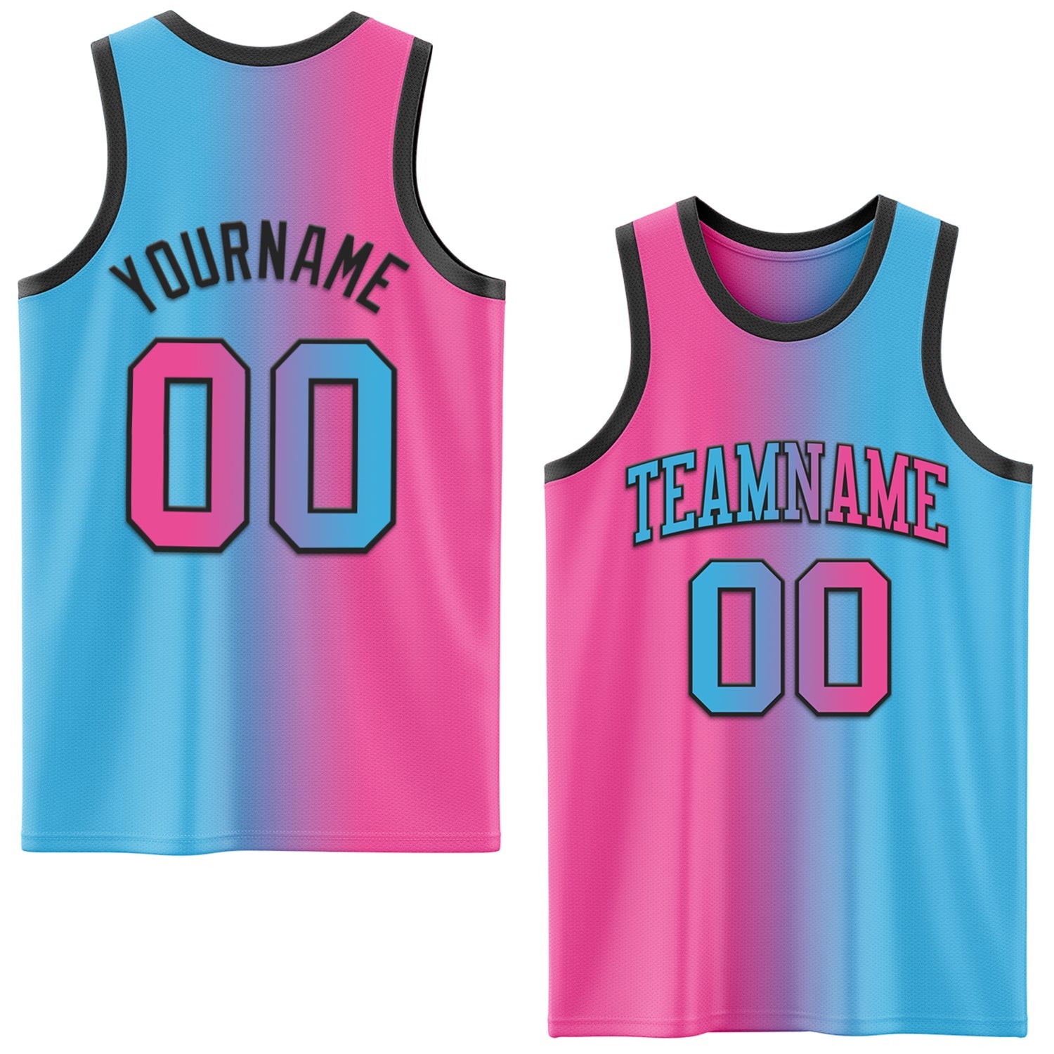 Custom Sky Blue Pink-Black Authentic Gradient Fashion Basketball Jersey - Sky-Custom