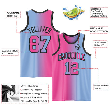 Custom Light Blue Pink-Black Authentic Gradient Fashion Basketball Jersey - Sky-Custom