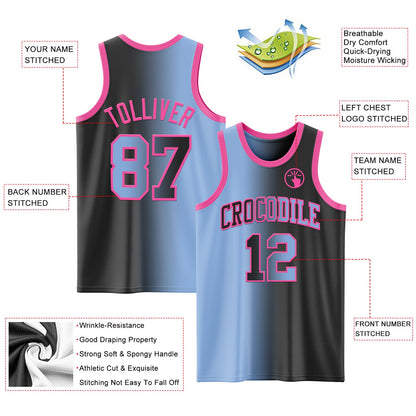 Custom Black Light Blue-Pink Authentic Gradient Fashion Basketball Jersey - Sky-Custom