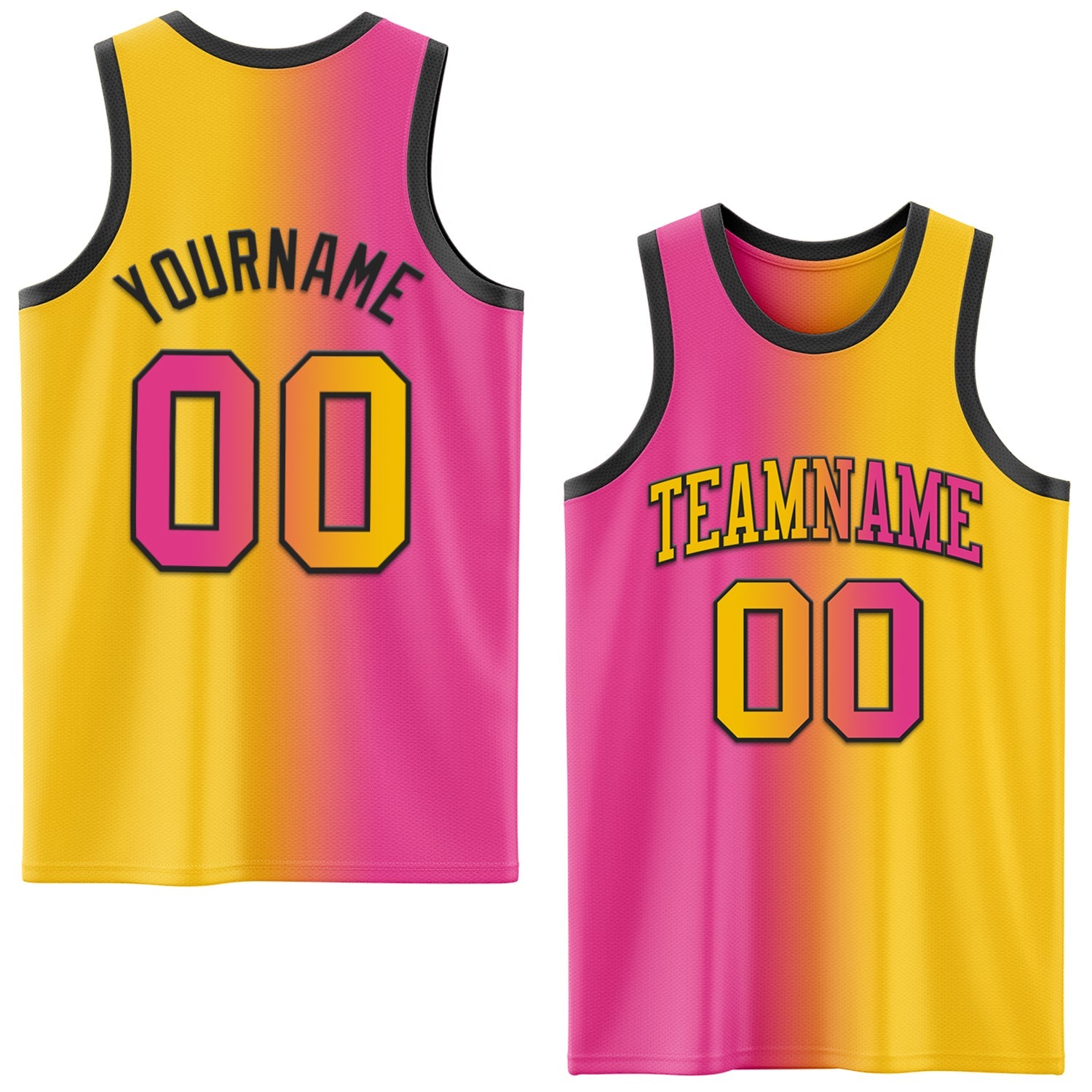 Custom Yellow Pink-Black Authentic Gradient Fashion Basketball Jersey - Sky-Custom