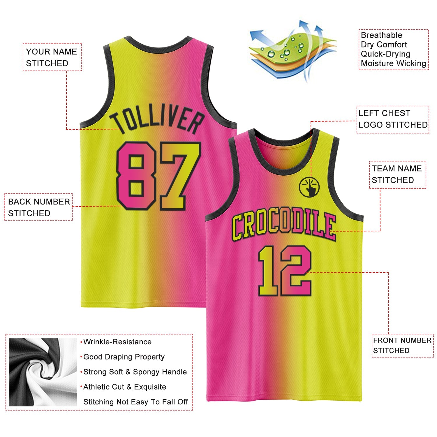 Custom Neon Yellow Pink-Black Authentic Gradient Fashion Basketball Jersey - Sky-Custom