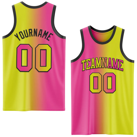 Custom Neon Yellow Pink-Black Authentic Gradient Fashion Basketball Jersey - Sky-Custom