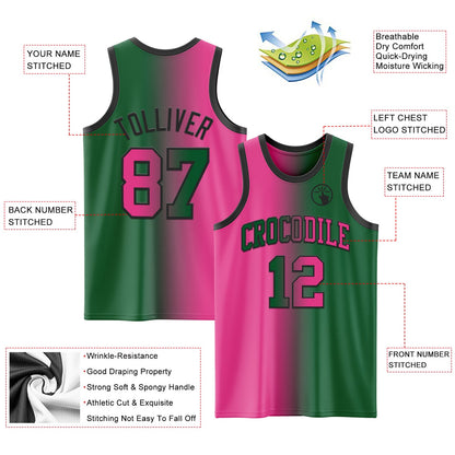 Custom Kelly Green Pink-Black Authentic Gradient Fashion Basketball Jersey - Sky-Custom