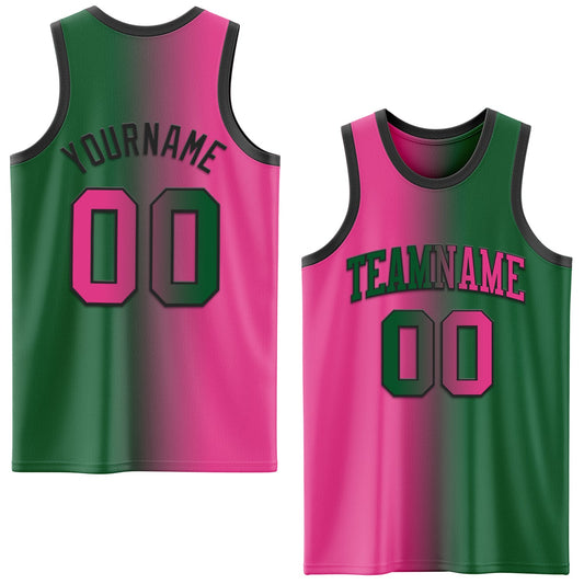 Custom Kelly Green Pink-Black Authentic Gradient Fashion Basketball Jersey - Sky-Custom
