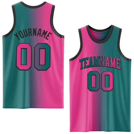 Custom Teal Pink-Black Authentic Gradient Fashion Basketball Jersey - Sky-Custom