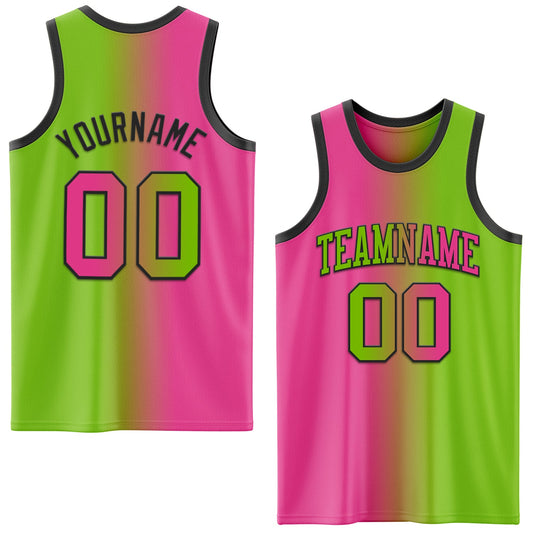 Custom Neon Green Pink-Black Authentic Gradient Fashion Basketball Jersey - Sky-Custom