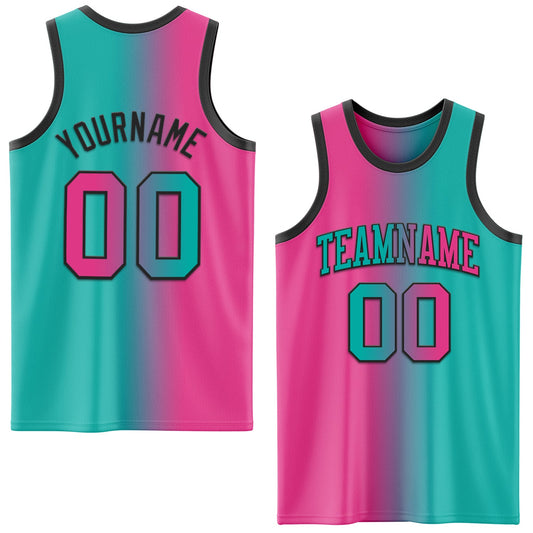 Custom Aqua Pink-Black Authentic Gradient Fashion Basketball Jersey - Sky-Custom