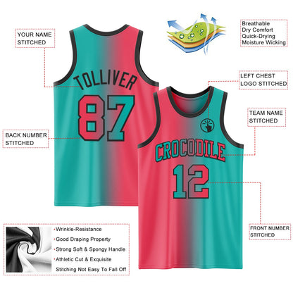 Custom Aqua Neon Pink-Black Authentic Gradient Fashion Basketball Jersey - Sky-Custom