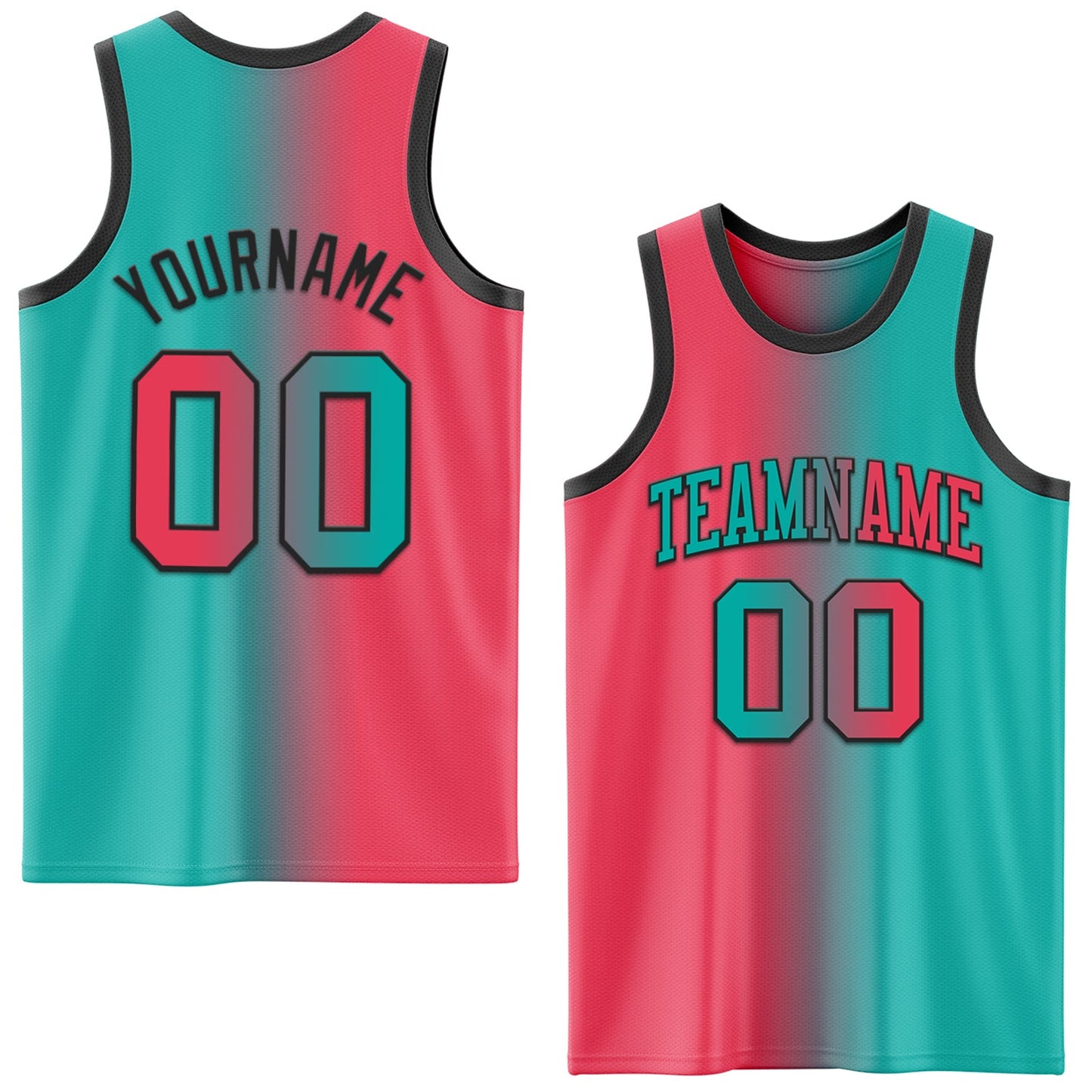 Custom Aqua Neon Pink-Black Authentic Gradient Fashion Basketball Jersey - Sky-Custom