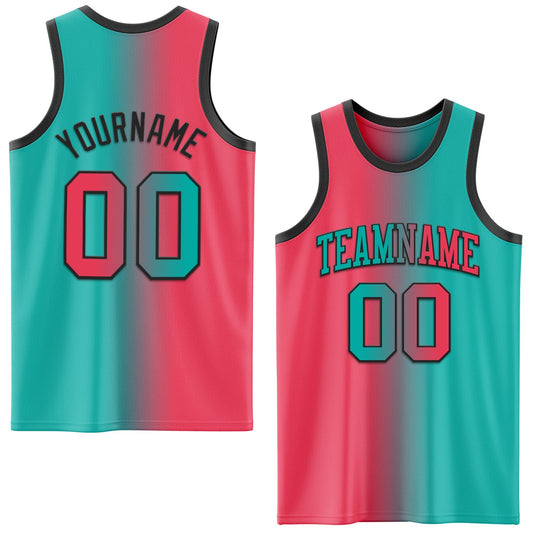 Custom Aqua Neon Pink-Black Authentic Gradient Fashion Basketball Jersey - Sky-Custom