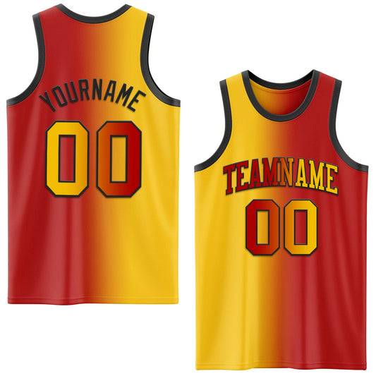 Custom Red Yellow-Black Authentic Gradient Fashion Basketball Jersey - Sky-Custom