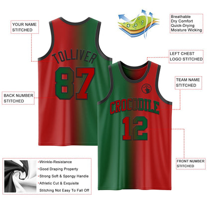 Custom Red Kelly Green-Black Authentic Gradient Fashion Basketball Jersey - Sky-Custom