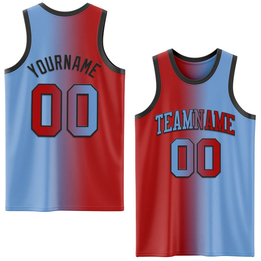 Custom Light Blue Red-Black Authentic Gradient Fashion Basketball Jersey - Sky-Custom