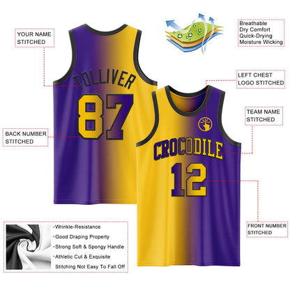 Custom Purple Yellow-Black Authentic Gradient Fashion Basketball Jersey - Sky-Custom
