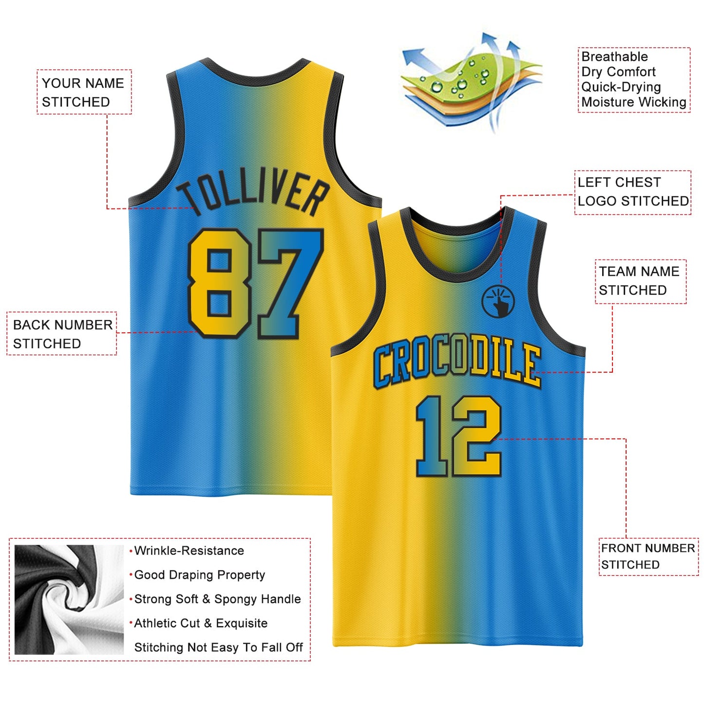 Custom Powder Blue Yellow-Black Authentic Gradient Fashion Basketball Jersey - Sky-Custom