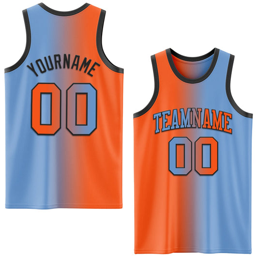 Custom Light Blue Orange-Black Authentic Gradient Fashion Basketball Jersey - Sky-Custom