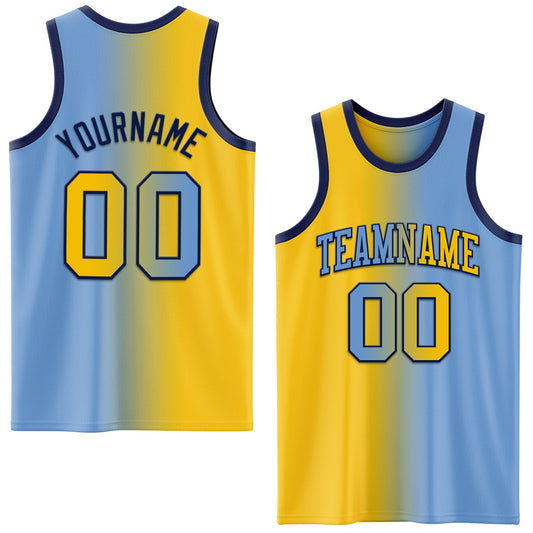 Custom Light Blue Yellow-Navy Authentic Gradient Fashion Basketball Jersey - Sky-Custom